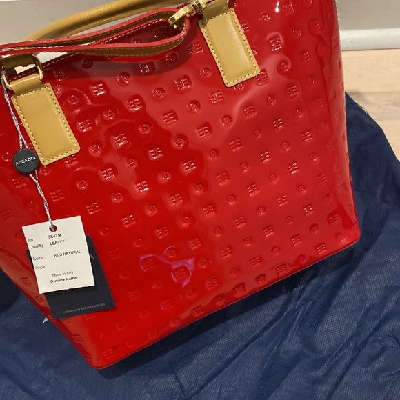 Arcadia red tan trim satchel shoulder bag - Picture 5 of 14